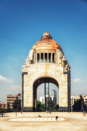 Mexico City, Mexico - February 15, 2018:   Monument commemorating the Mexican Revolution. Designed in an eclectic Art Deco and Mexican socialist realism style. Mexico City, Mexico on Jul, 27, 2013.のeditorial素材