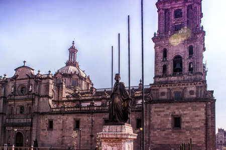 MEXICO CITY: The statue in front of Catedral Metropolitana at the Zocalo Square on February 15, 2018 in Mexico City, Mexico.It's the oldest and largest cathedral in all of Latin America.の写真素材