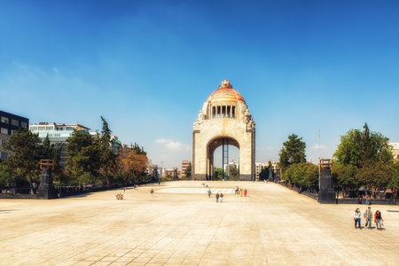 Mexico City, Mexico - February 15, 2018:   Monument commemorating the Mexican Revolution. Designed in an eclectic Art Deco and Mexican socialist realism style. Mexico City, Mexico on Jul, 27, 2013.のeditorial素材
