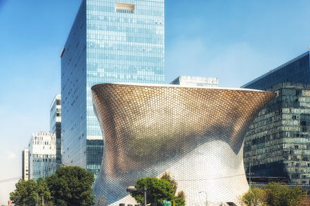 Mexico City, Mexico - February 15, 2018: Soumaya Museum's has a modern building, and holds the largest Rodin sculptures works.のeditorial素材