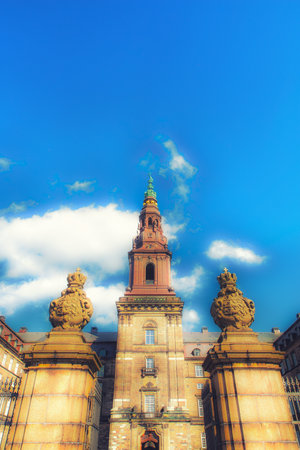 The tower of Christiansborg Palace and The Danish Parliamentのeditorial素材