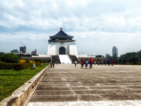 TAIPEI, TAIWAN - MARCH 02th 2018: Chiang Kai-shek Memorial Hall  in Taipei, Taiwan, Asia. The building is famous landmark and must see attraction in Taipei.のeditorial素材