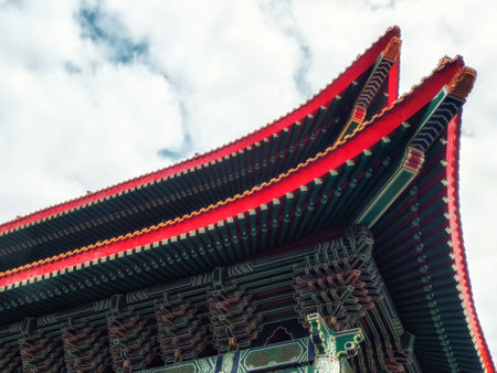 Taipei, Taiwan - 02th March,  2018 : Corner view detail of National Theatre at Chiang Kai Shek Memorial Hallのeditorial素材