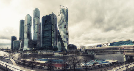 Moscow, Russia, 26th April 2018: View on International Moscow City Business Center Long Exposureのeditorial素材