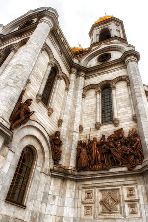 Moscow, Russia, 26th April 2018: Facade of Cathedral of Christ the Saviour in Moscowのeditorial素材