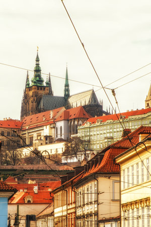 Prague, Czech Republic - April 04: Cathedral of Saints Vitus, Wenceslas and Adalbert, Prague Castle.のeditorial素材