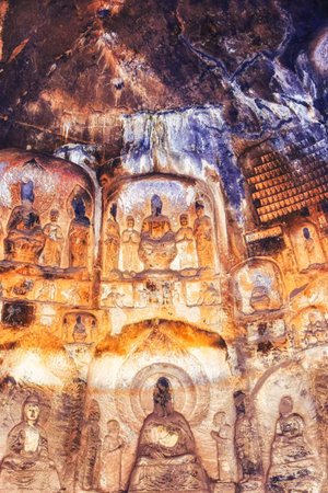 Luoyang, Hernan, China-December 25,2017 :Lianhua lotus flower cave, Longmen Grottoes and Caves, Luoyang, Henan Province, Chinaのeditorial素材
