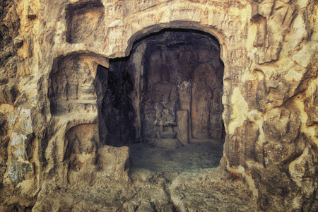 Luoyang, Hernan, China-December 25,2017 : Longmen Grottoes ( Dragon's Gate Grottoes) or Longmen Caves.UNESCO World Heritage of tens of thousands of statues of Buddha and his disciplesのeditorial素材