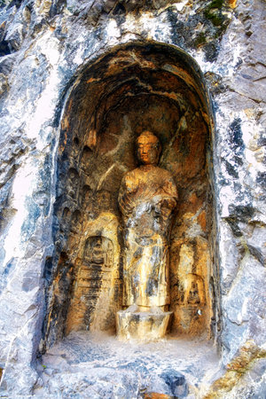 Luoyang, Hernan, China-December 25,2017 : Carved Buddha images at Longmen Caves, Dragon Gate...