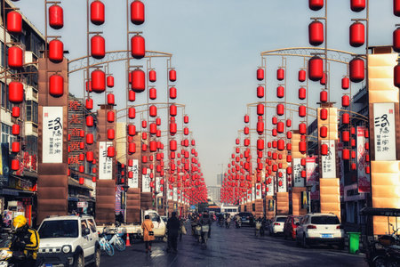 Luoyang, Hernan, China - December 25 ,2017 : the busy street of old town Luoyang. The old town of...