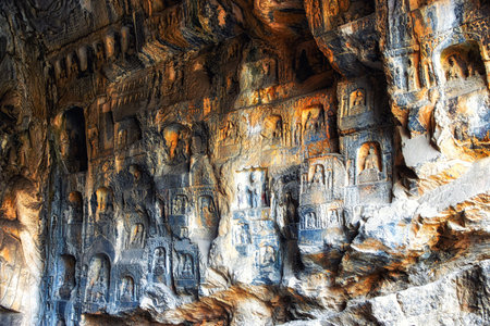 Luoyang, Hernan, China-December 25,2017 :Lianhua lotus flower cave, Longmen Grottoes and Caves, Luoyang, Henan Province, Chinaのeditorial素材