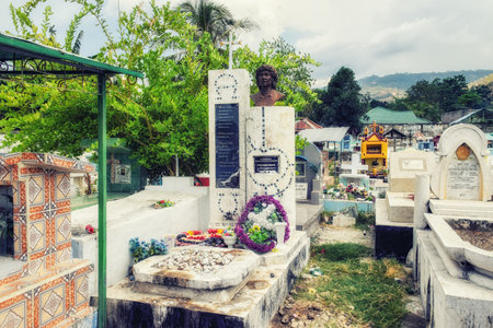 Dili, East Timor 17 October 2017:  A statue of Sebastiao Gomes on his grave in the Santa Cruz cemetery in Dili Timor Lesteのeditorial素材