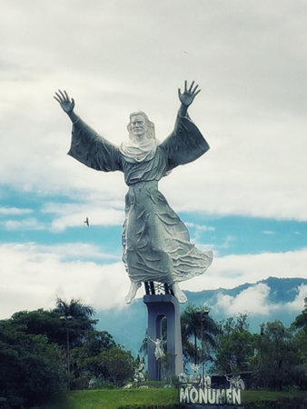 Manado, North Sulawesi, Indonesia - October 02, 2017: Jesus Christ Statue in Manado City, North Sulawesi, is the biggest Jesus Statue in Indonesia that become a famous tourist destination in Manado.のeditorial素材