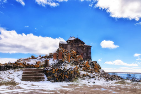 Sevan, Armenia -  April 10, 2017: The Sevanavank monastery situated on the shore of Sevan Lake, one...