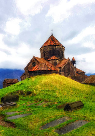 Sanahin, Armenia, April 11, 2017: The historic Armenian monastery from the 10th century located in the village of Sanahin, in the province of Lorri in Armeniaのeditorial素材