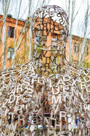 Yerevan, Armenia - 09 April, 2017: "Shadows" art piece by Jaume Plensa in Yerevan, the capital of Armenia.のeditorial素材