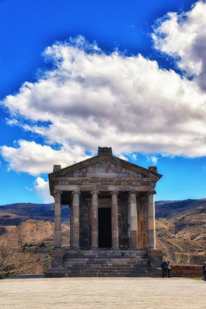 Kotayk, Armenia - 10 April, 2017: The (reconstructed) 1st century Garni temple in Kotayk province, Armenia. It was dedicated to Mihr, the sun god.のeditorial素材