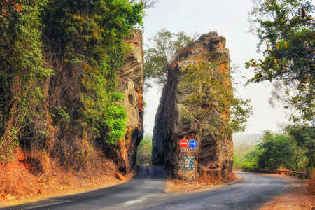 Huge rock in the middle of a road, Ghanaの写真素材