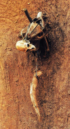 Chicken Feathers And Animal Bones Cover A Shrine Dedicated To The Ancestors, Ghana