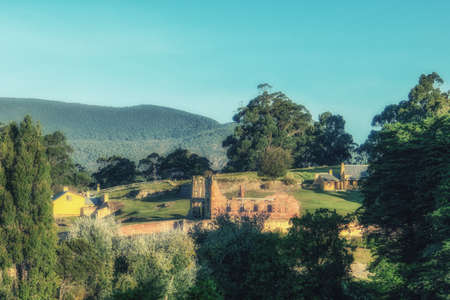 Building ruins at Port Arthur, Tasmania which was once a penal settlement in the colony's convict beginnings.の写真素材