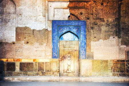 Islamic Republic of Iran. Isfahan. The Jameh Mosque, . It is a UNESCO World Heritage Site. Marble walls, door, mosaic decorのeditorial素材