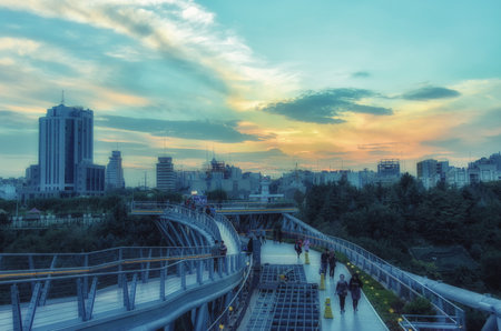 Tehran, Iran - September 30, 2015: People on the Tabiat Bridge Iranのeditorial素材