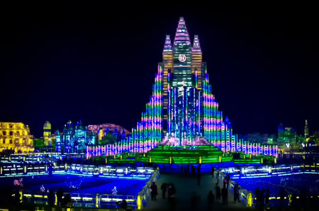 The International Ice and Snow Sculpture Festival. During the event, 800,000 visitors descend on the city, with 90% from China, this is one of the countryâs top winter destinations.のeditorial素材