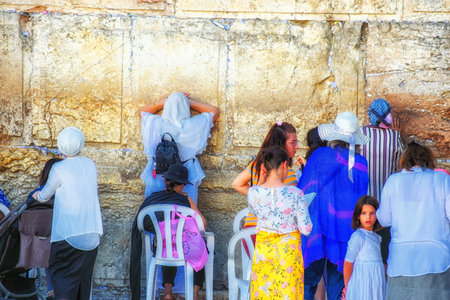 Jerusalem, Israel - 11 September 2018: Women pray at the western Wall A.K.A "Kotel" or "Wailing Wall" in Jerusalem Israelのeditorial素材