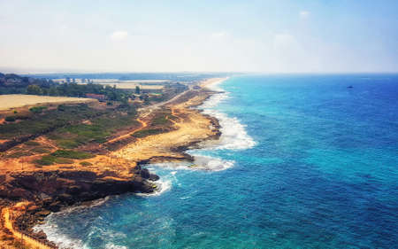 Rosh HaNikra Israel Coastline High angle viewの写真素材