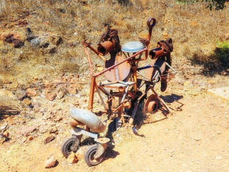Israel,Golan Heights, Mount Bental - September 05, 2018: Sculpture made from scrap metal left behind by soldiers after the fighting had ceased in 1973の写真素材