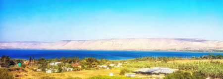 Sea of Galilee (Lake Kinneret) and Golan Heights in the background. Israel