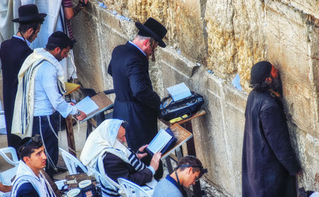 Jerusalem, Israel - 13 September 2018:  Orthodox Jewish Pray at the Western Wall  in Jerusalem,...