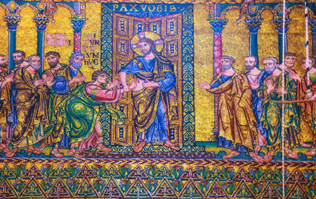 Bethlehem, Israel - September 14, 2018: Paining at Nativity Church, Bethlehem, Israelのeditorial素材