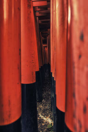 Close up of the architectural detail of Fushimi Inari Taisha in Kyoto, Japan.の写真素材
