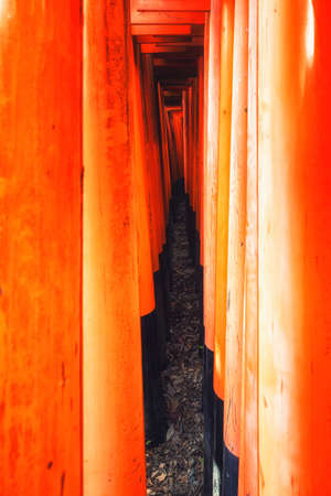 Close up of the architectural detail of Fushimi Inari Taisha in Kyoto, Japan.