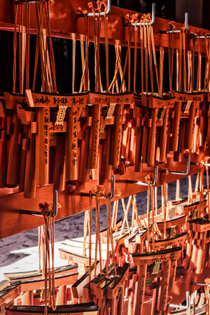 Kyoto, Japan - December 28, 2018: Mini torii gate souvenirs at Fushimi Inari Taisha shrine in Kyoto, Japanのeditorial素材