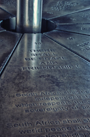 Soweto, South Africa - October 12, 2014: Inscription of one of the principles of the Freedom Charter (adopted in 1955) in the monument to the Charter at Walter Sisulu Square.のeditorial素材