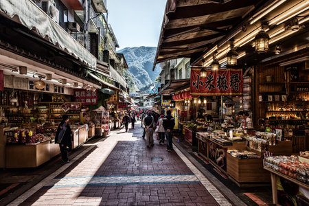 Wulai, Taiwan - January 14, 2018: Typical local bazaar in Taiwan with lots of local productsのeditorial素材