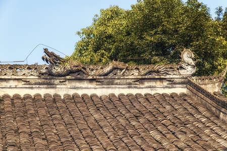 Roof detail at Zhaojue Temple, Chengdu, Sichuan Province, China