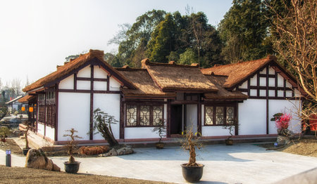Chengdu, China - 07 February 2019: Du Fu thatched Cottage park in honor of Du Fu, one of the most famous Tang Dynasty poets ,Chengdu, Sichuan, Chinaのeditorial素材