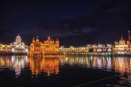 Night view of Golden Temple in Amritsar, Punjab.の写真素材