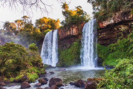 Two Sisters waterfalls Salto Dos Hermanas iguazu national park, republic of argentina, south americaの写真素材