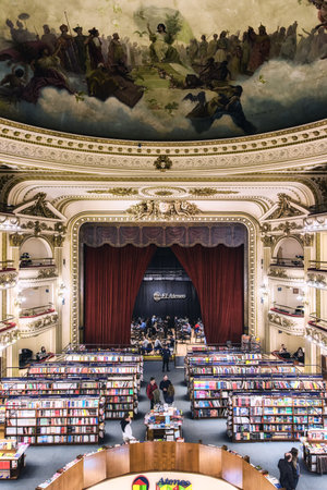 Buenos Aires, Argentina - August 29, 2019: View from the second floor of the Ateneo library in Buenos Aires, Argentinaのeditorial素材