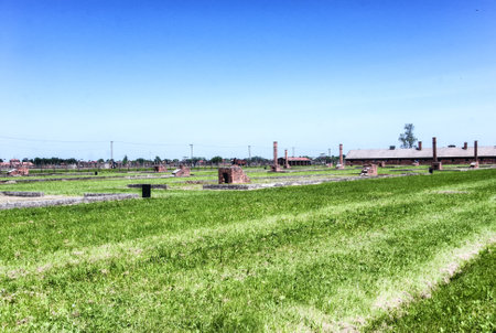 Chimney ruins at th Auschwitz- Birkenau concentration camp complex.のeditorial素材