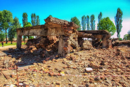 Ruins of the Auschwitz-Birkenau gas chamber, Poland.のeditorial素材