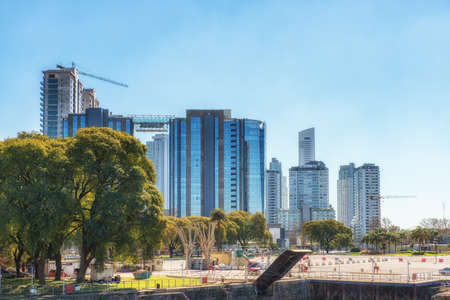 Buenos Aires, Argentina - 31 August 2019:   Puerto Madero neighborhood. This neighborhood hosts the newest and most luxurious buildings in the city and it doesn't stop developingの写真素材