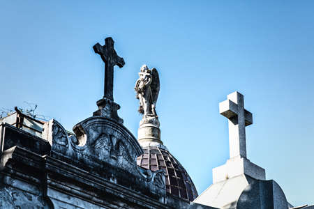 Details of the family vaults in the Recoleta Cemetery in Buenos Airesの写真素材