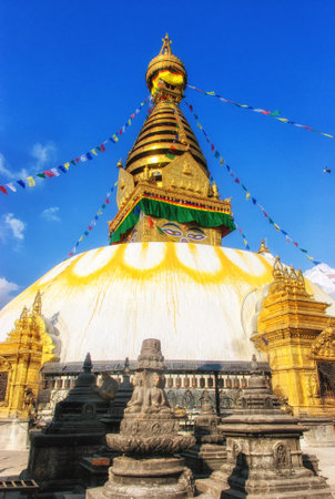 The iconic mandala dome of Boudhanath stupa, a UNESCO World Heritage Site in Kathmandu, Nepal's...