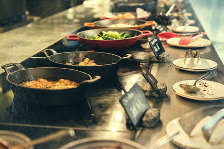 a asian style breakfast buffet at luxurious hotel in china.