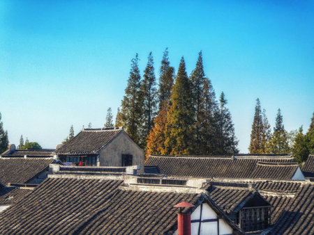 Zhujiajiao, China - November 15 2019: Zhujiajiao is an ancient water town located in the Qingpu...